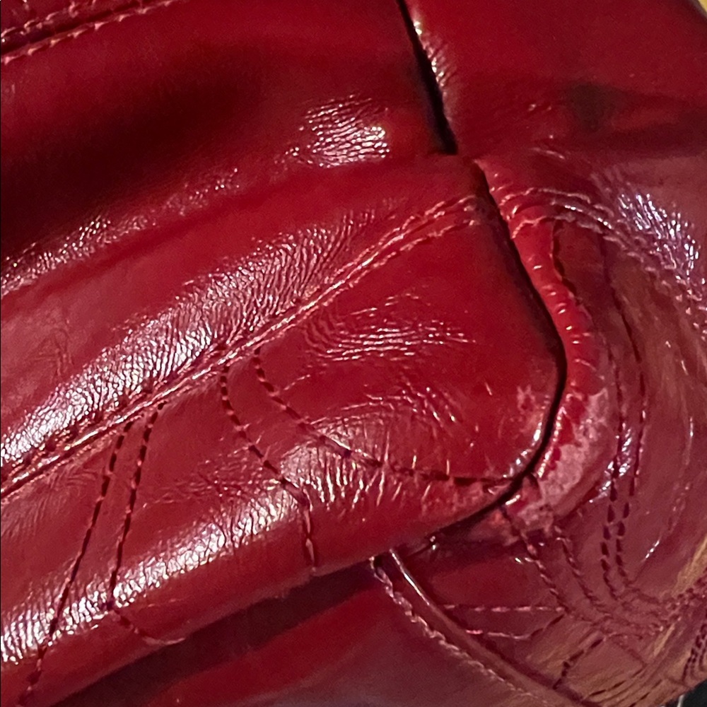 COACH Signature Embossed Patent Red Leather Laptop Diaper Tote Bag XL - Picture 13 of 14